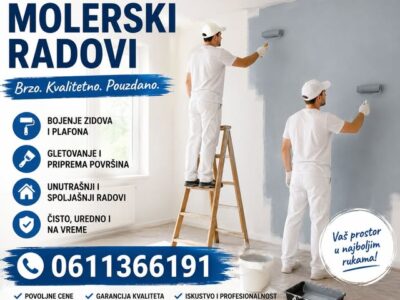 Molerski radovi, krečenje, gletovanje i farbanje