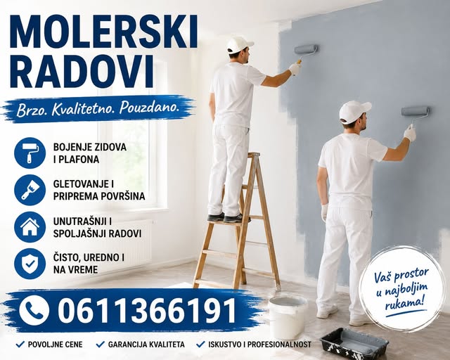 Molerski radovi, krečenje, gletovanje i farbanje