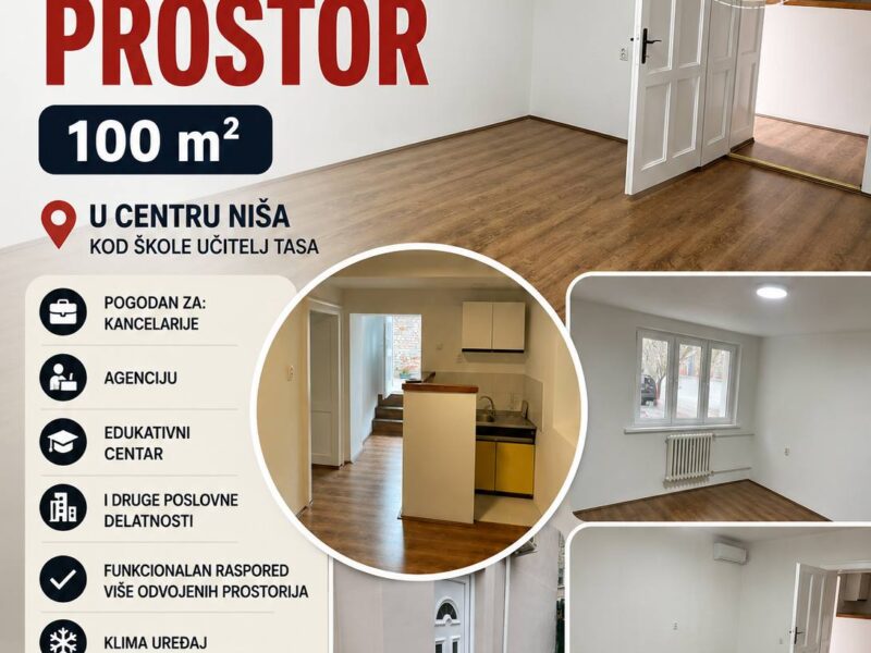 Izdaje se poslovni prostor od 100 m² u centru Niša