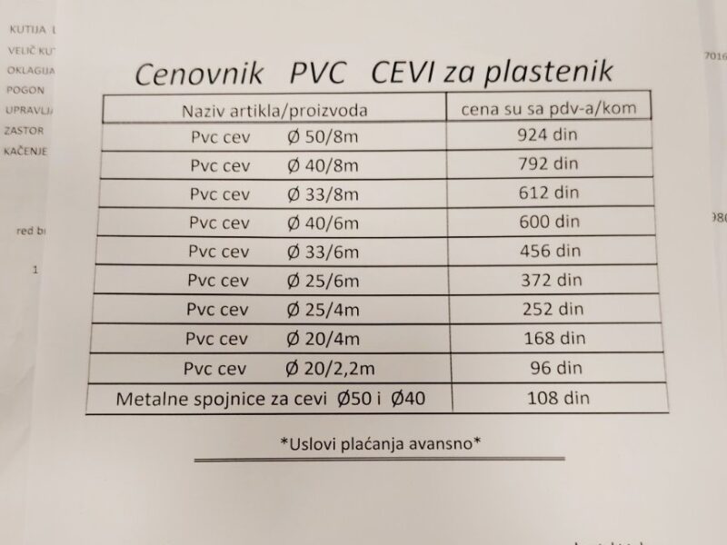 PVC cevi za plastenik
