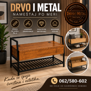 Drvo i metal nameštaj po meri – moderna klupa sa metalnom konstrukcijom i drvenim sandukom